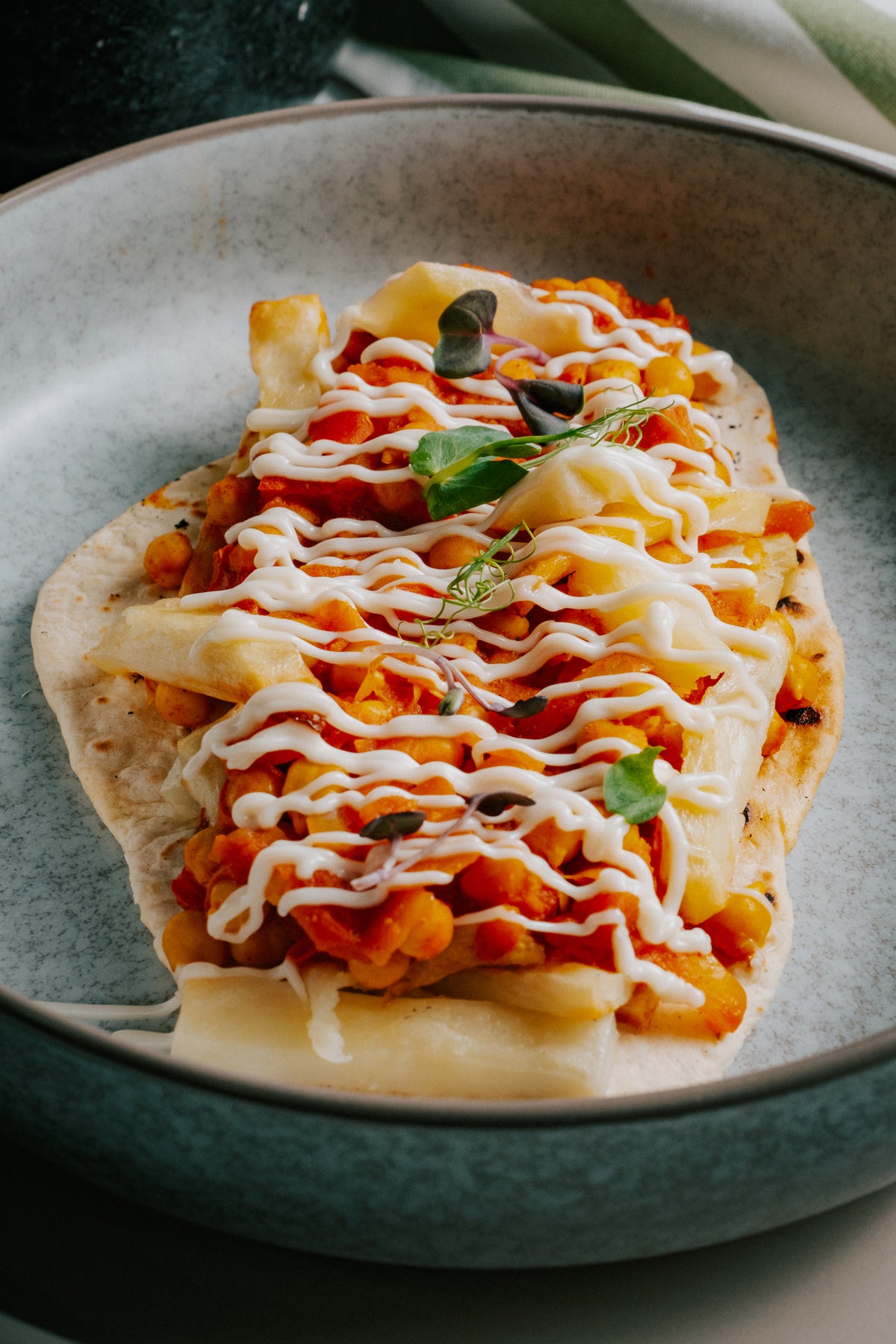 Chickpea Shawarma with Garlic Mayo, Chips & Flatbreads