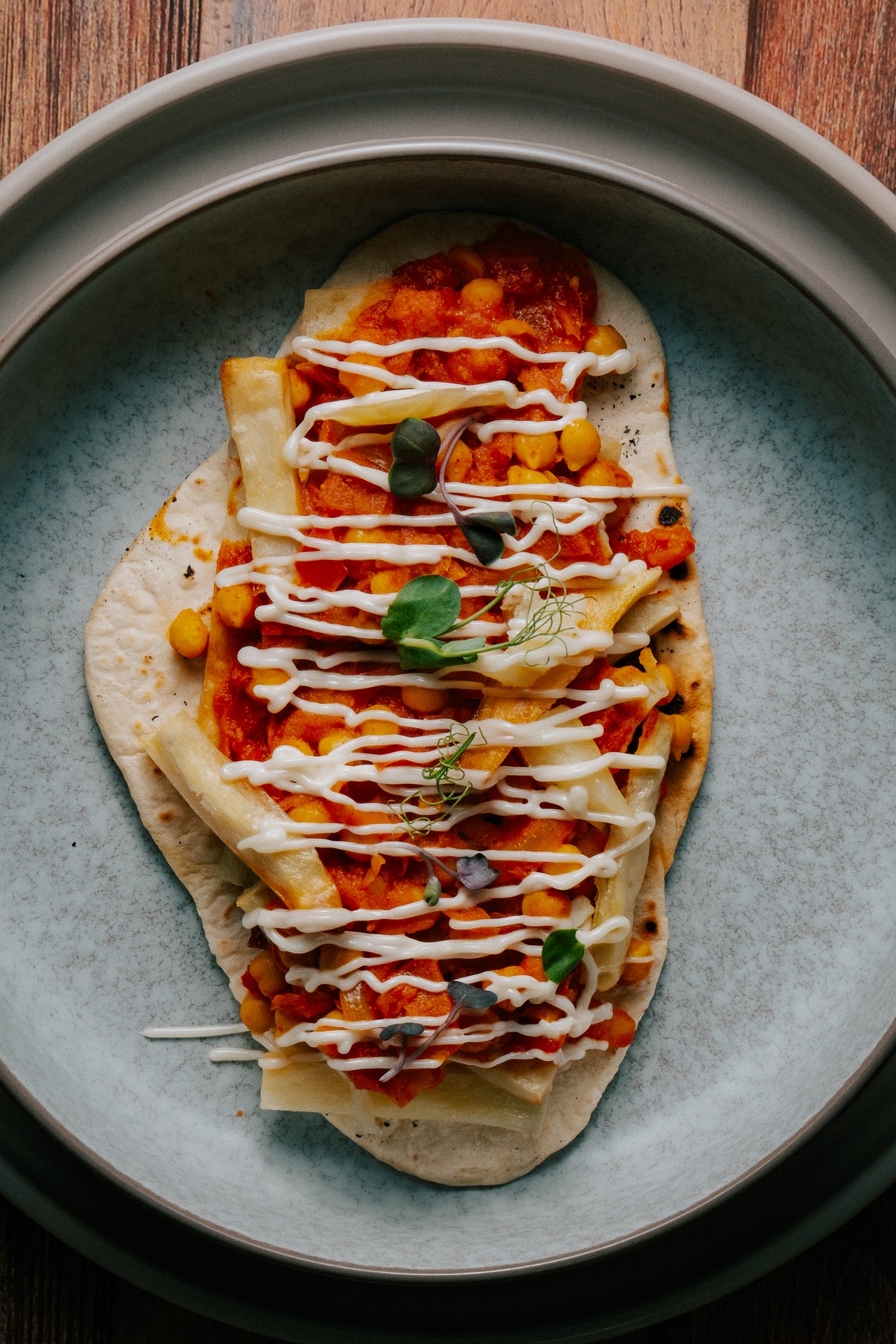Chickpea Shawarma with Garlic Mayo, Chips & Flatbreads